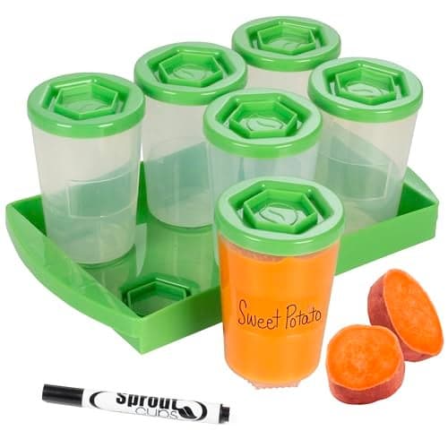 Baby Food Storage Containers with Write What You Want Lids 6 Pack 4oz Reusable Stackable Leakproof Plastic Jars w Tray Freezer Microwave Dishwasher SafeBPAPVC Free Safe Babyfood Gift