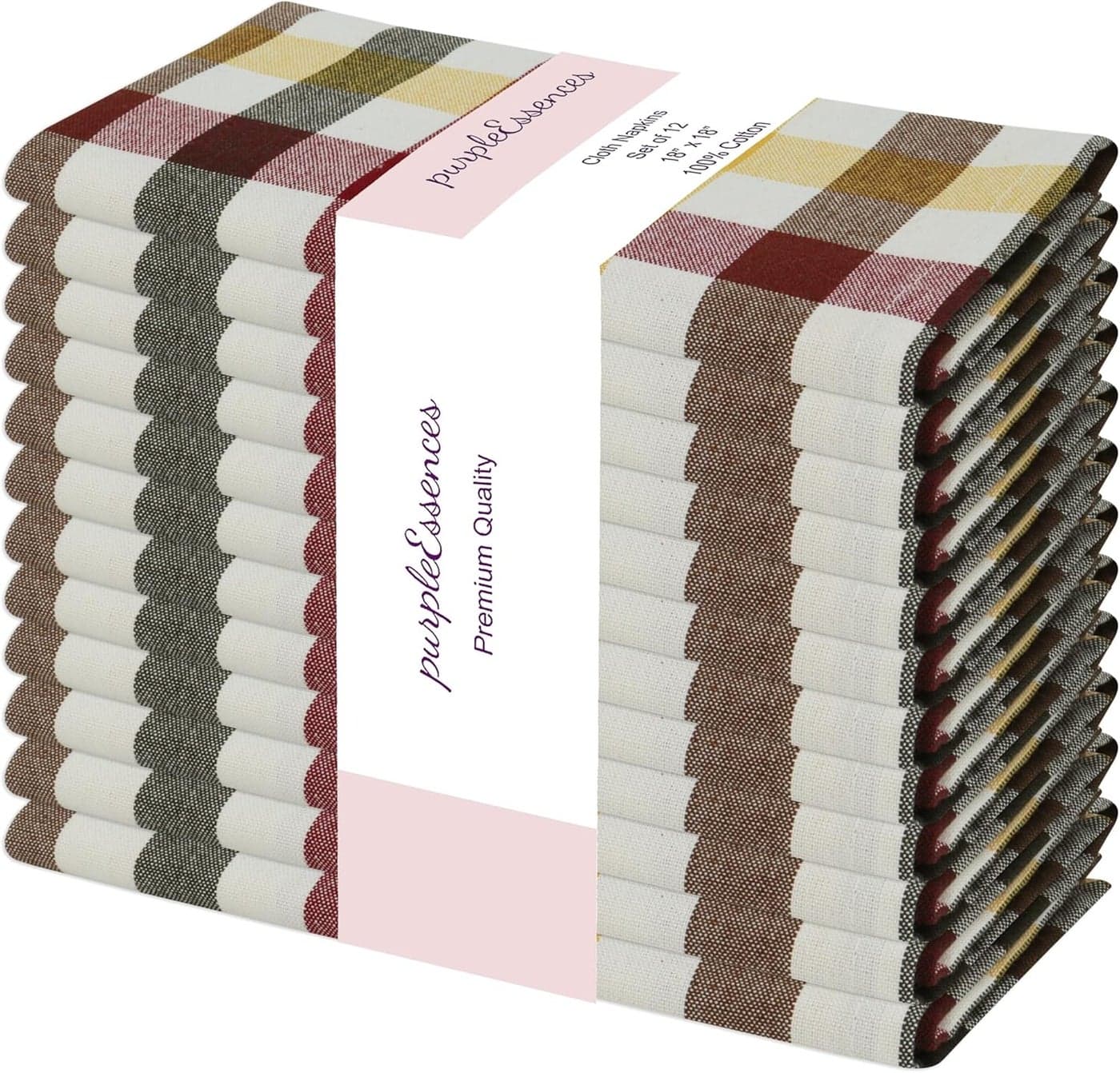 PurpleEssences Buffalo Plaid Cloth Napkins Mitered Corners Fall Thanksgiving Gingham Check Dinner Napkin Set of 12100 Cotton 18x18 Inch Reusable Washable Harvest