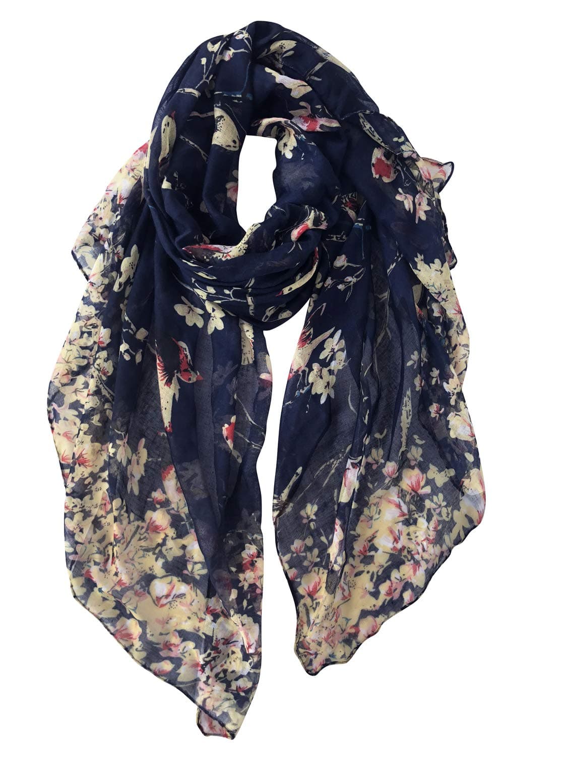 GERINLY Fashion Scarfs for Women Navy Lightweight Large Cotton Scarves for Headwraps Mom Gift Bufanda Pájaros (Dark Blue)