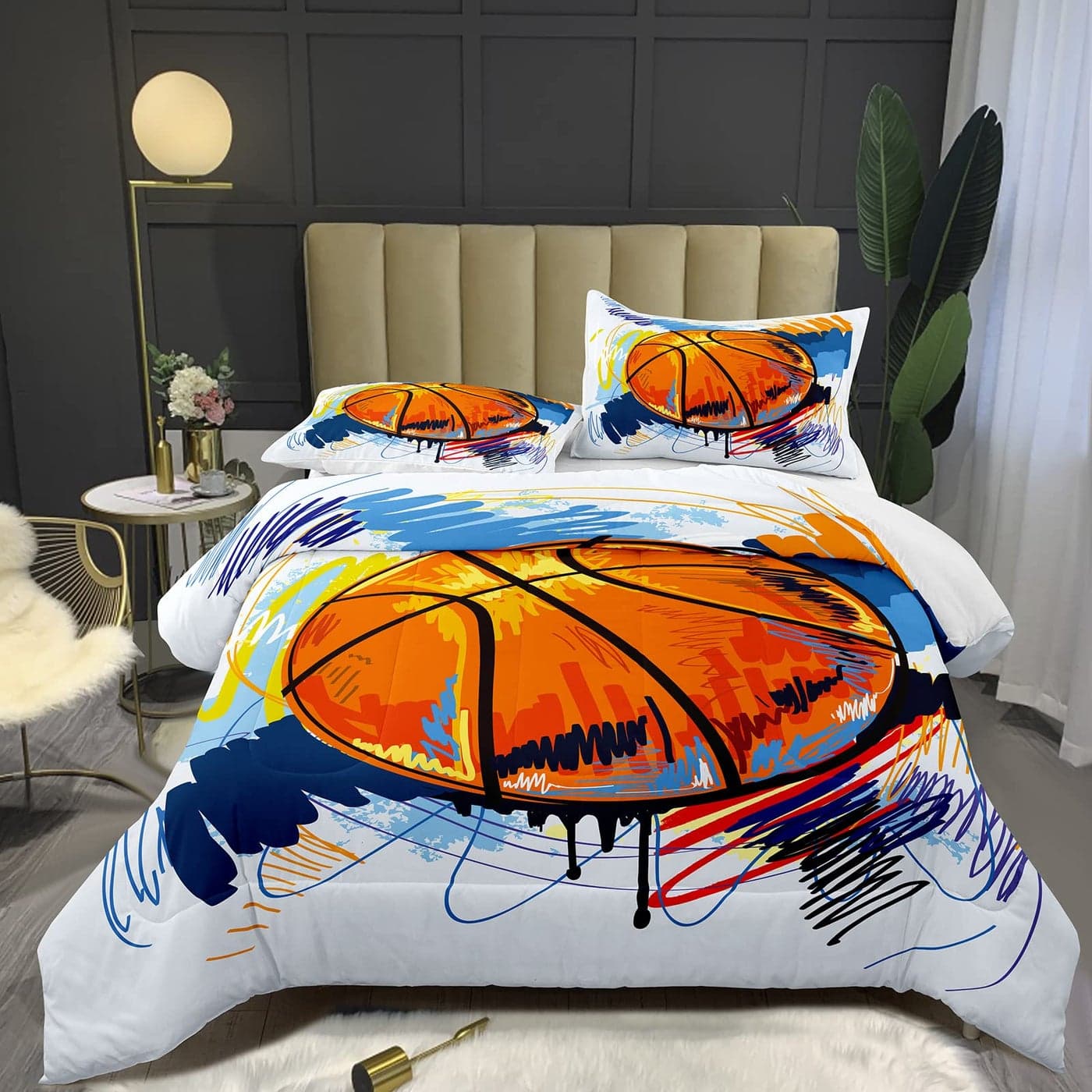 Bodhi 3D Hand Drawn Basketball Sports Comforter Set for Teen BoysKids Soft Microfiber Bedding Set with PillowcasesTwin Size2PCS1 Comforter Set1 Pillow Shams 4008