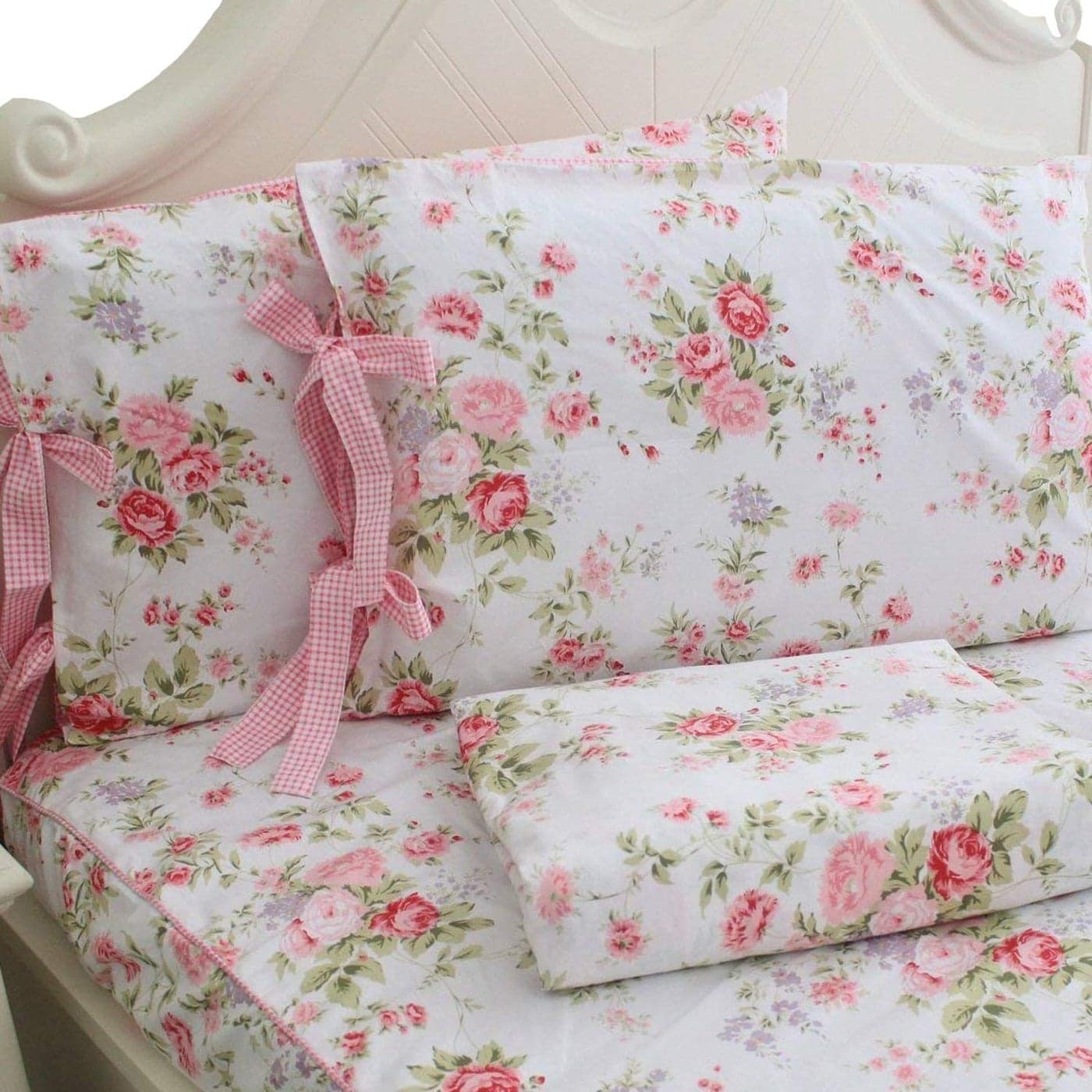 FADFAY Cotton Rose Floral Print Bed Sheets 4Piece King Size