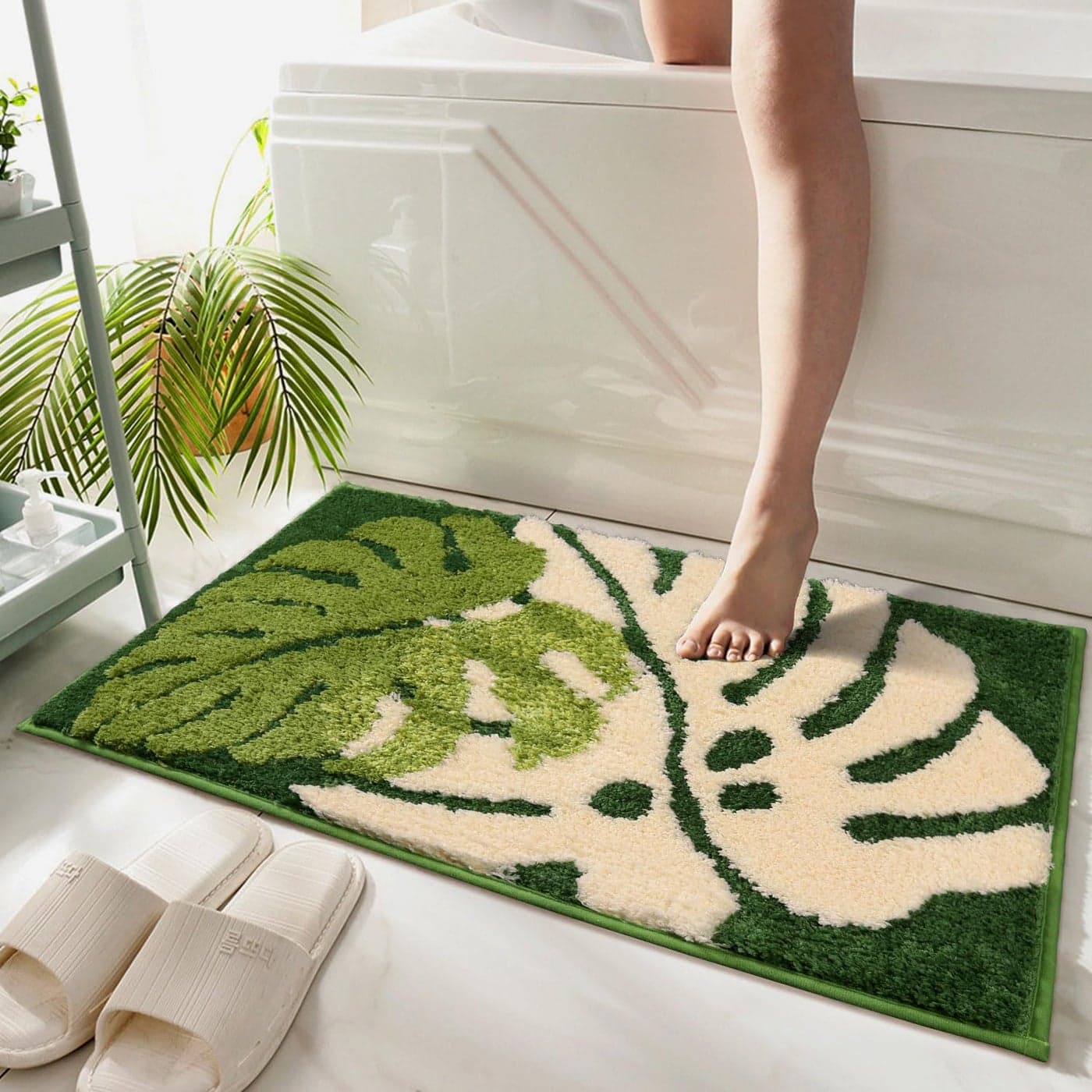 Hi Space Bathroom Rugs Mat 315x197IN Green Leaves Bath Mat for Bathroom Non Slip Machine Washable Soft Absorbent Cute Bath Rug Plush Bath Carpet for Tub Shower Sink Fluffy Entryway Doormat