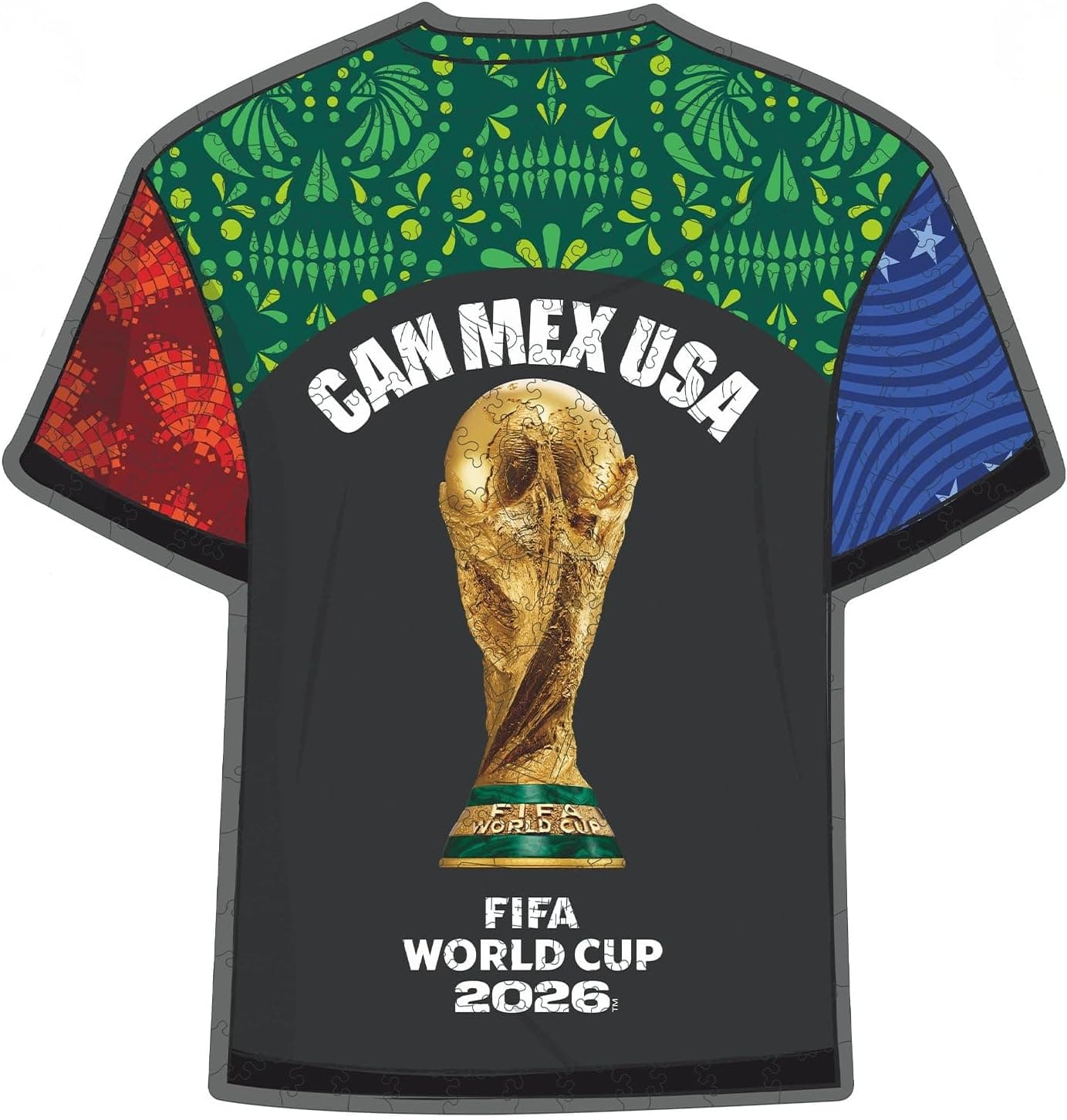 Official FIFA World Cup 2026 CAN MEX USA T-Shirt Puzzle - 200 Pieces Wooden Jigsaw