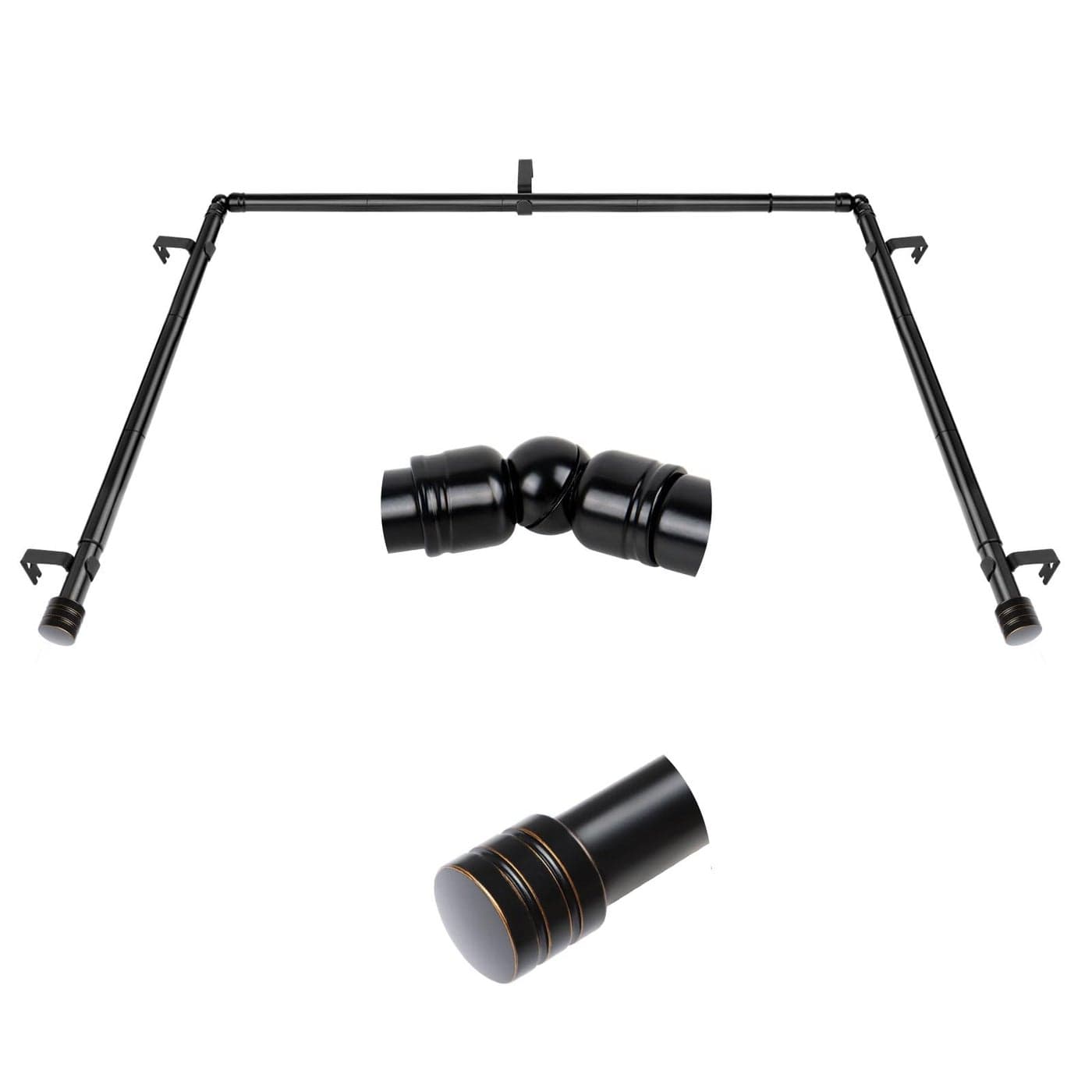 Bay Window Curtain Rods HOTOZON 78 Inch Heavy Duty Curtain Rods for Bay Windows 4884 InchCenter Rod 3258 Inch Side Rods for Windows Black Decorative Drapery Rod with End Cap Finials