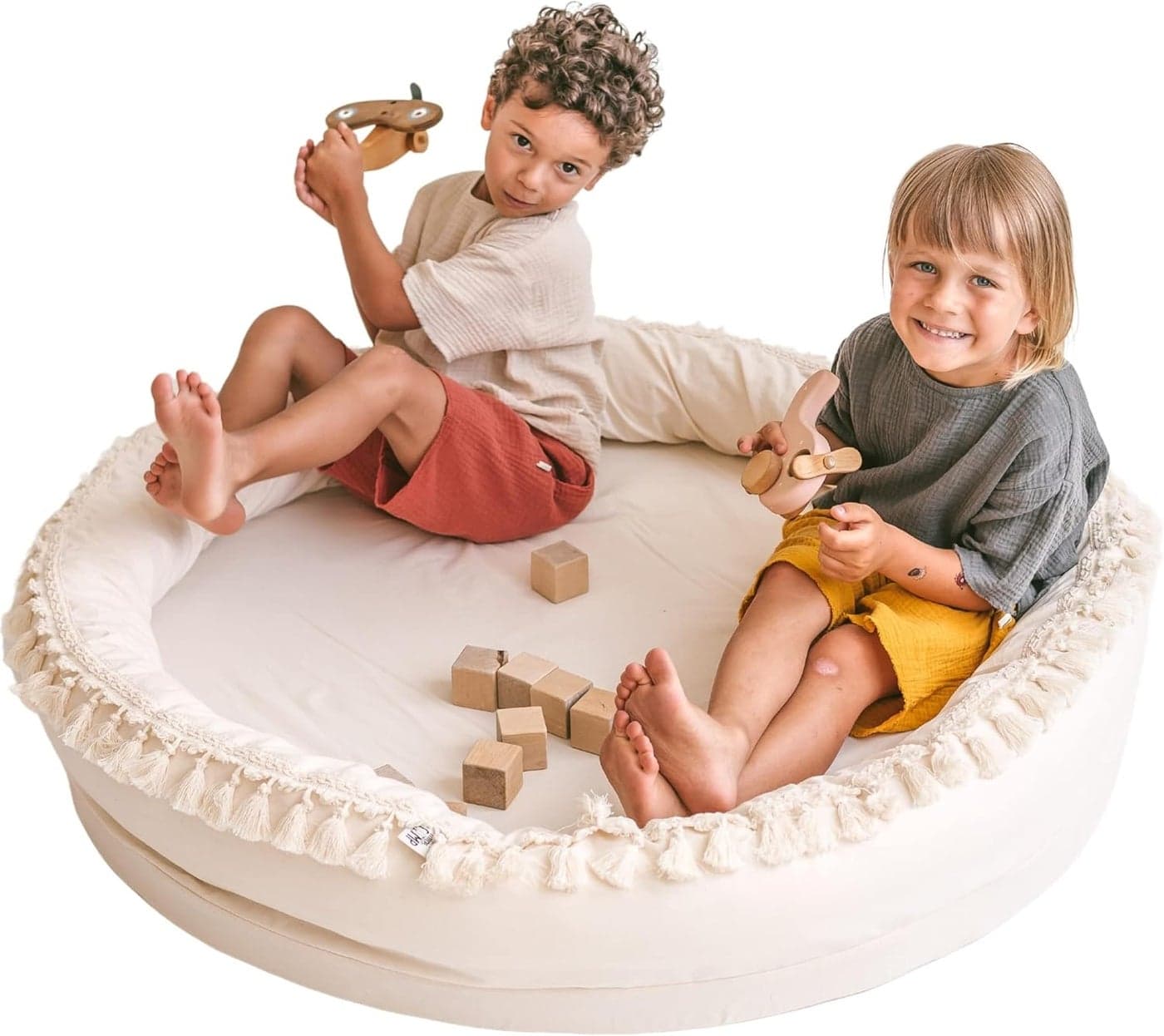 MINICAMP Kids Play Mat for Floor Play Sleep Pod Nest for Toddlers Activity Gym 100 Natural Cotton Unique Tassel Decor Nursery Rug 44 Wide Extra Soft FoamPadded Matt