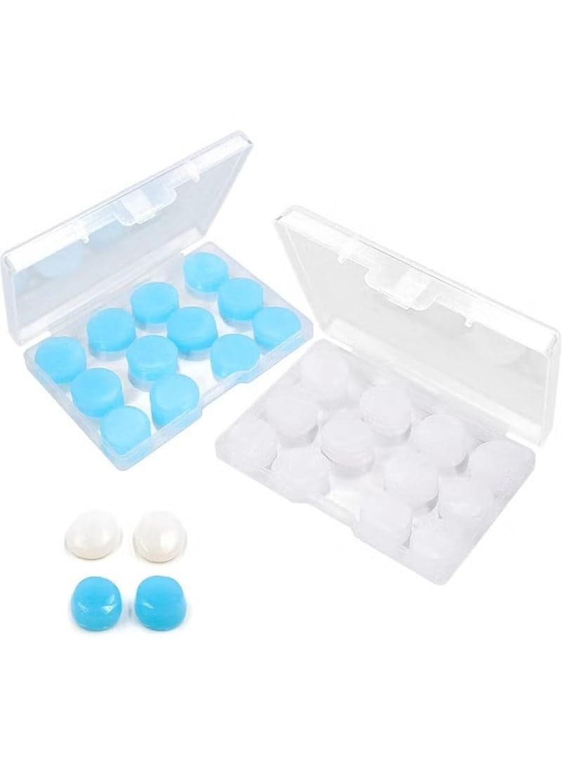12 Pairs Ear Plugs for Sleeping Swimming Moldable Soft Silicone Waterproof Earplug Reusable Travel Noise Cancelling Earplugs White Blue