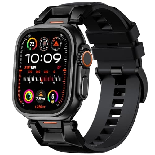 Bandletic Compatible with Apple Watch Ultra 3 / Ultra 2 Band, Soft Rugged FKM Strap for iWatch Bands for Men 49mm, Fit for Apple Watch Series 11/10 46mm, 9/8/7 45mm, SE3/SE2/SE/6/5/4 44mm
