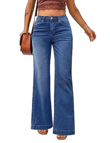 Luvamia 2024 Women's High Waist Wide Leg Jeans - Classic Baggy Flare Denim Pants, Dark Blue, X-Large US 16-18