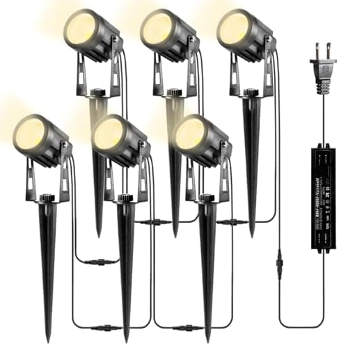 GreenClick Landscape Lighting, 3W 12V Extendable Low Voltage 6 in 1 Landscape Lights with Transformer IP65 Waterproof 1800 Lumen Outdoor Spotlight for Garden Walls Trees Flag Pathway, Warm White