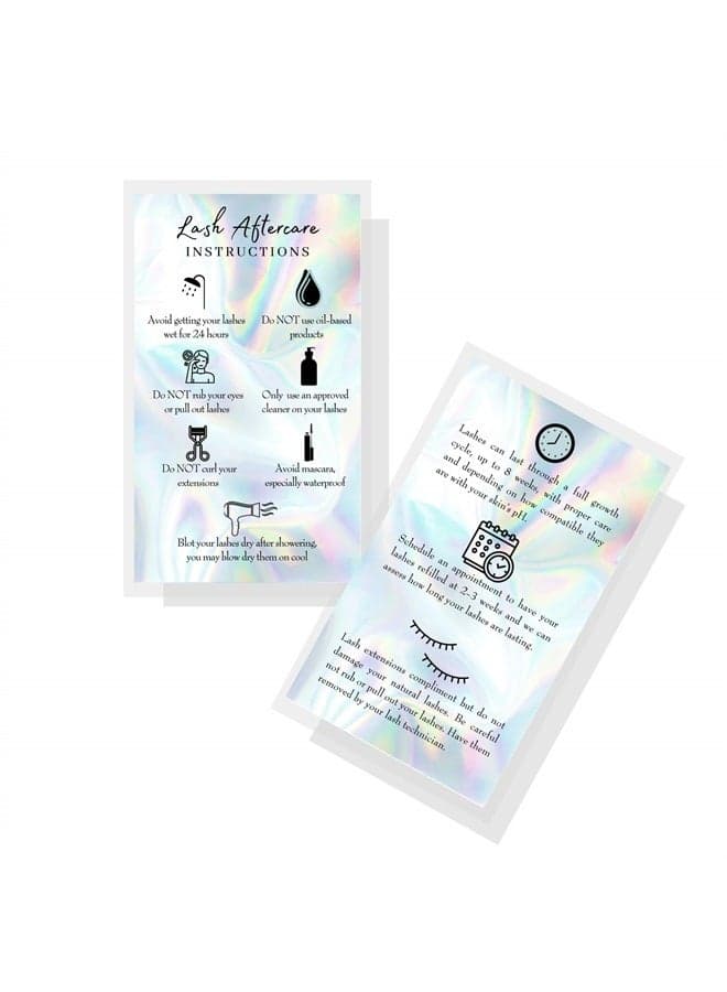 Lash Extension Aftercare Cards | 50 Pack | Business Card Size 3.5 x 2" inches After Care (2-3 Week Fillers) | Non-Reflective Matte Rainbow Holographic Look Design
