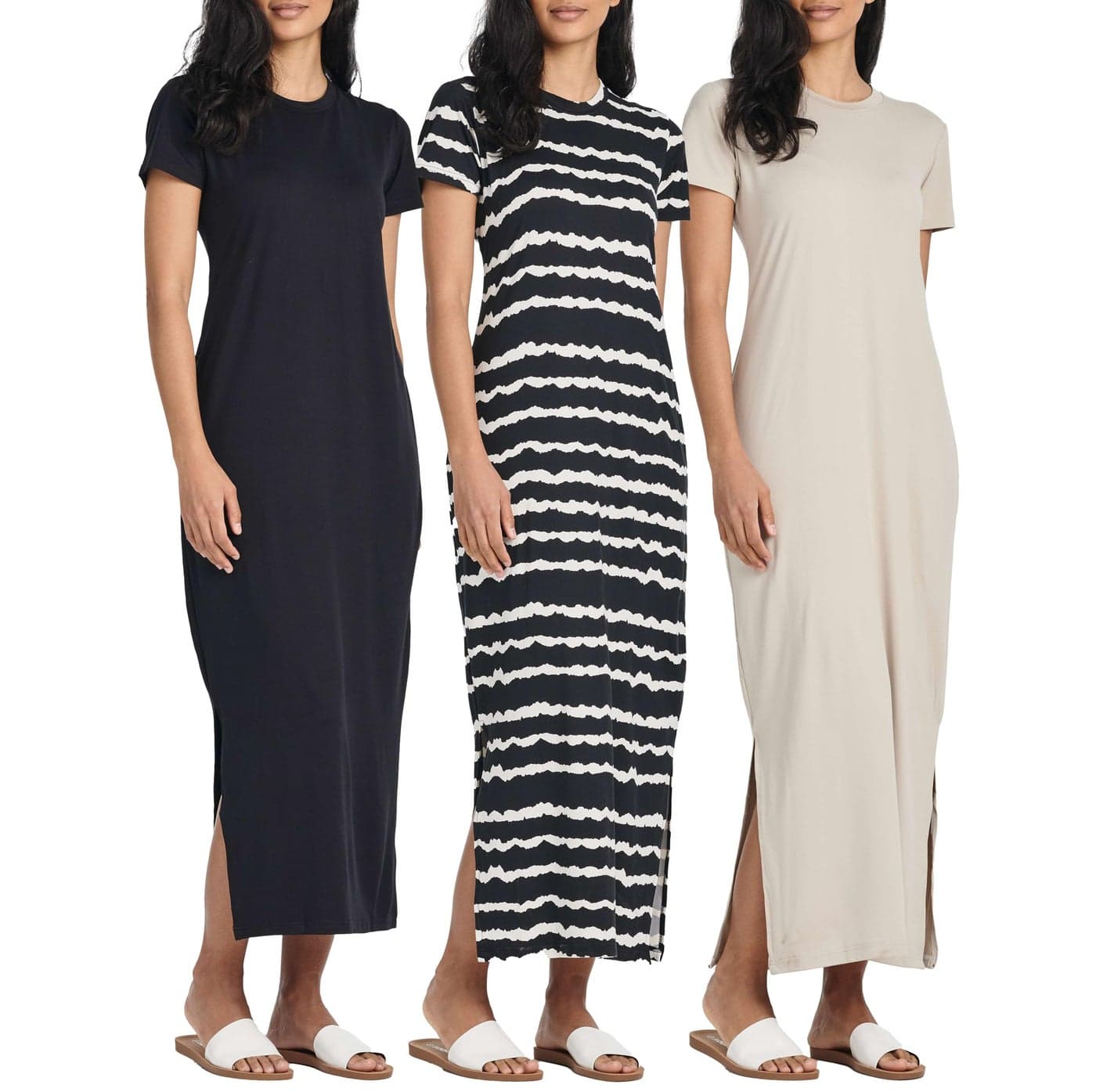 3 Pack Womens Long Full Short Sleeve Dress Slit Summer Dresses t Shirt Women Spring Maxi Midi Outfits Casual Vestidos para Mujer Sundress Dresses Cute Flowy Beach Fashion Trendy Set 4 M