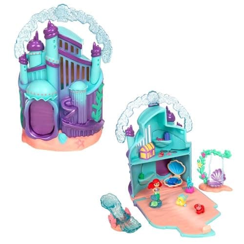 DISNEY STORE Official Ariel Palace Micro Play Set, Micro Toy Set Includes Ariel, Flounder and Sebastian Micro Figures, Travel Toy Portable Playset with Handle, Travel Toys with Surprise Reveals