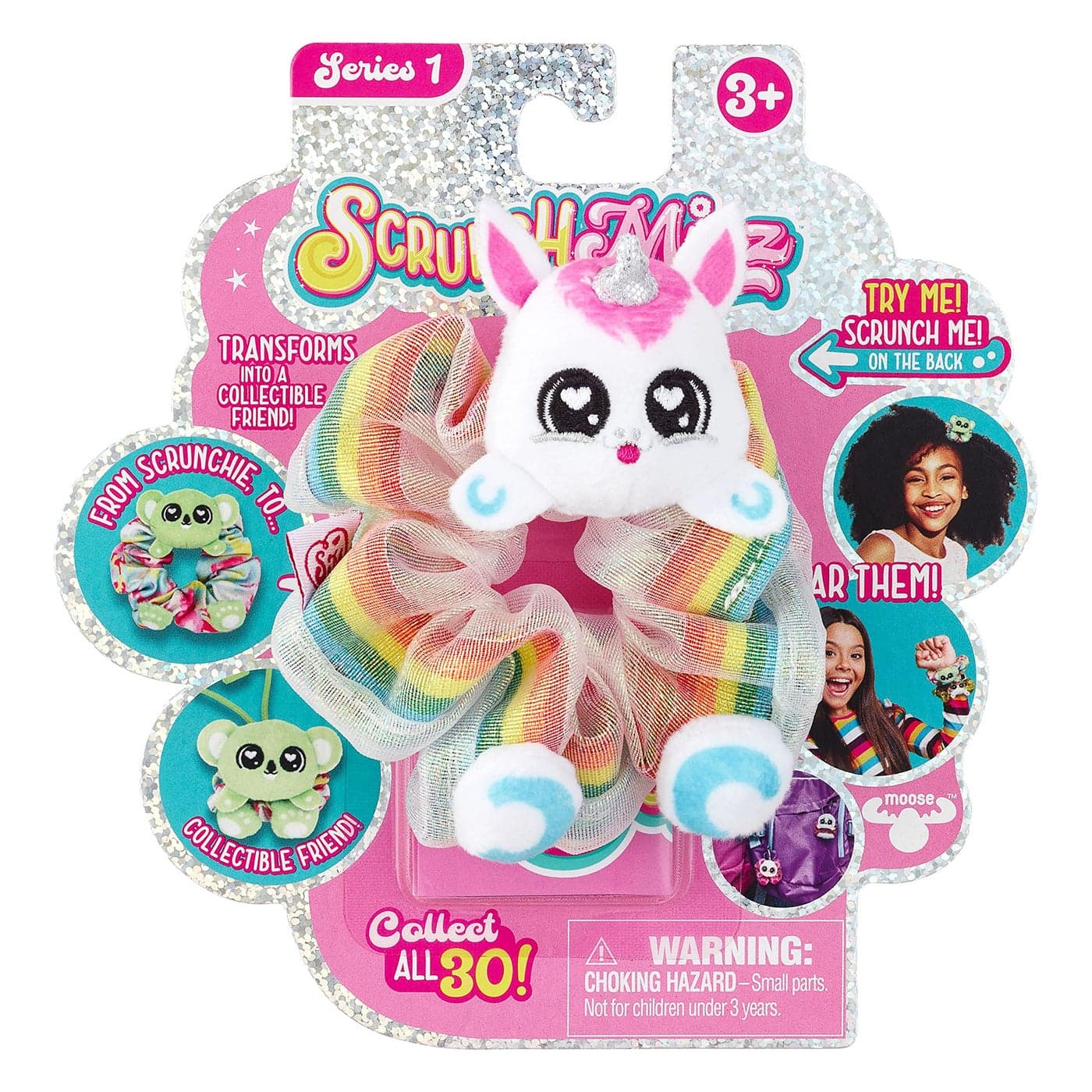 ScrunchMiez Single Surprise Pack Magically transforms from Hair Scrunchie to Cute Plush Friend as Well as Backpack Clip So Many Characters to Collect wearID96524