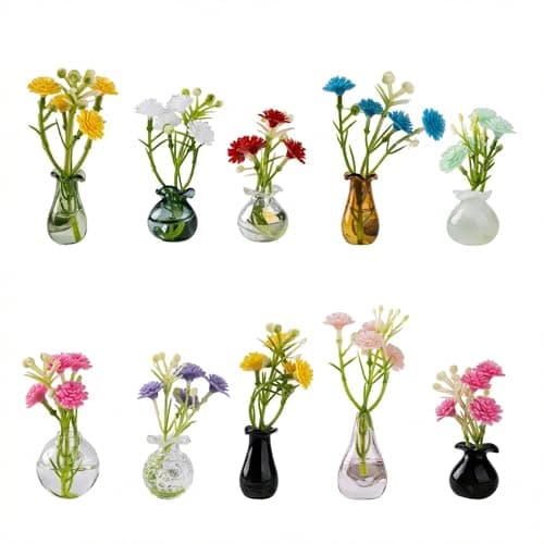 10Pack Magnetic Mini Glass Vases Set with 30 Flowers Strong Magnet Decor for Fridge Locker and Office Small for Mom and Women