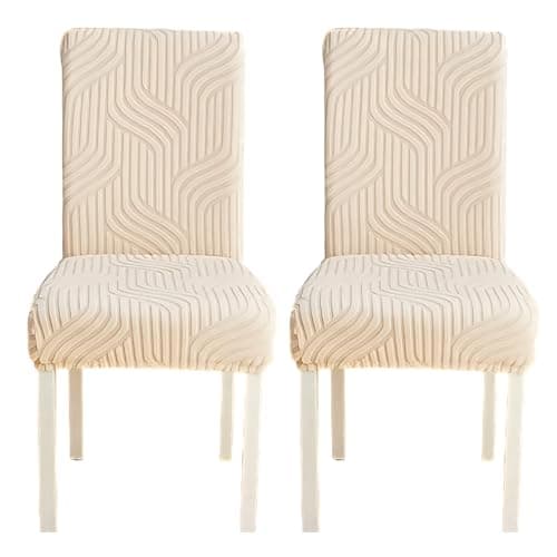 Styleys Elastic Chair Cover Stretch Removable Washable Short Jacquard Dining Chair Cover Protector Seat Slipcover (Pack of 2, Ivory, JTMC1)