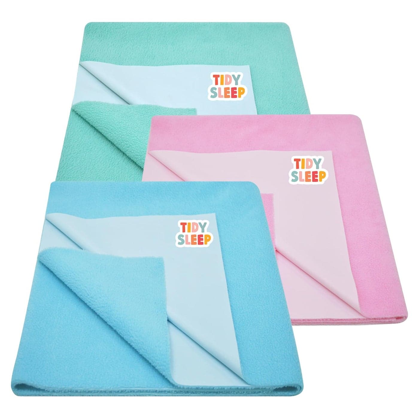 Tidy Sleep Instadry AntiPiling Fleece Extra Absorbent Quick Dry Sheet for New Born Babies Cotton Bed Protector Mattress Pack of 3 MGreenPinkSBlue Large 140x100 cm