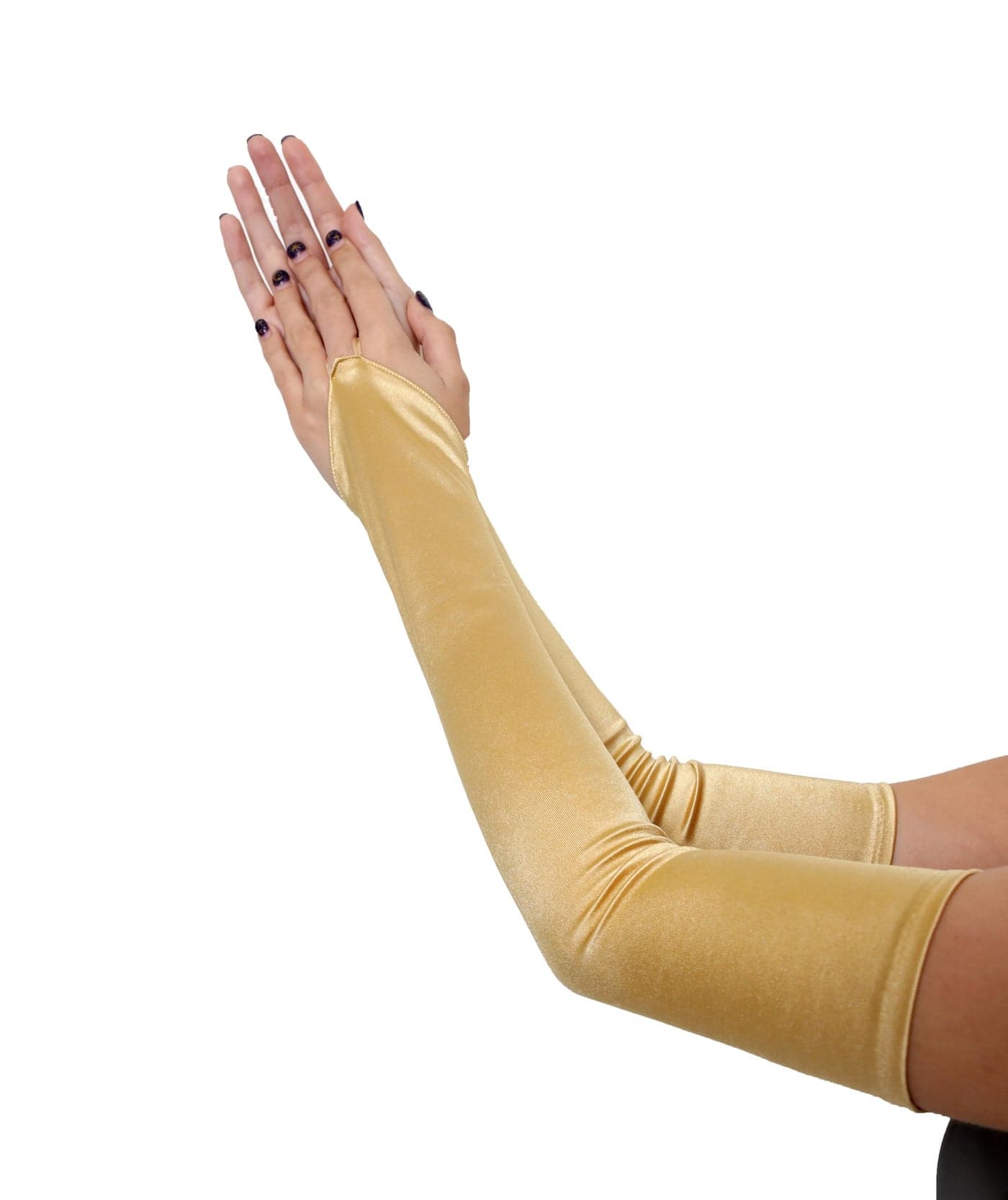 SACAS Long Fingerless Satin Gloves in Gold One Size