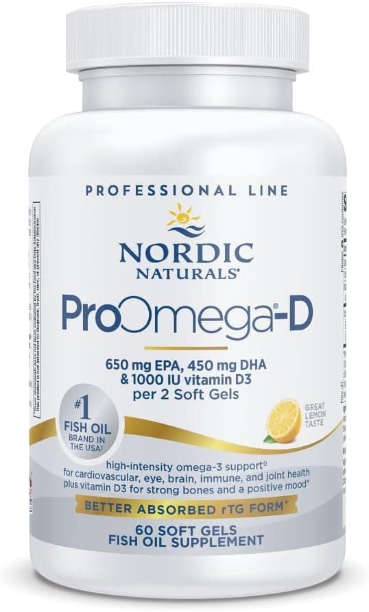 Nordic Naturals ProOmegaD Lemon Flavor 60 Soft Gels 1280 mg Omega3 1000 IU D3 HighPotency Fish Oil EPA DHA Brain Eye Heart Immune Health NonGMO 30 Servings