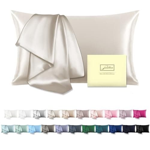 Mulberry Silk Pillowcase for Hair and Skin Pillow Case with Hidden Zipper Soft Breathable Smooth Cooling Silk Pillow Covers for Sleeping (Beige, King,1Pcs)