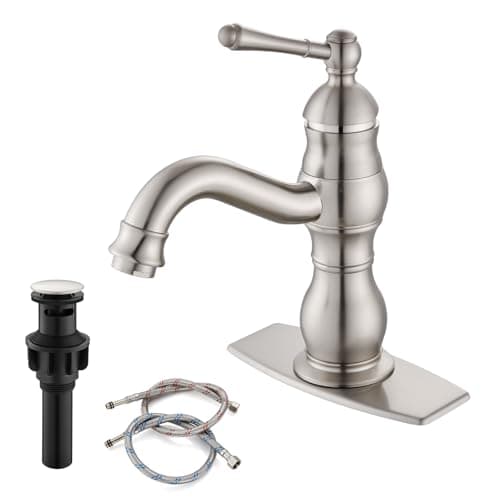 gotonovo Bathroom Sink Faucet 1 Hole Single Handle Lavatory Vanity Faucet 360° Swivel Spout Basin Mixer Tap Matching Pop Up Drain with Overflow, 5.9 Inch Spout Reach, Brushed Nickel