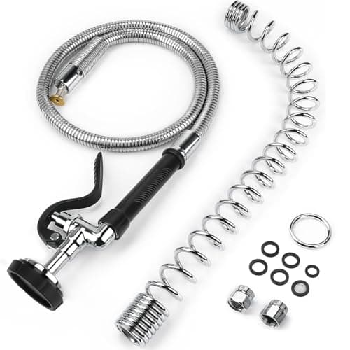 Spray Valve with 38" Flexible Stainless Steel Hose & Pre-Rinse Overhead Spring, Commercial Faucet Flexible Hose with Spray Head Replacement Kit for Commercial Restaurant Industrial Kitchen Sink Faucet
