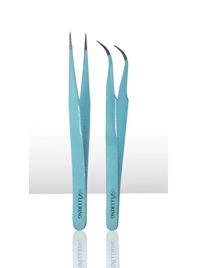 Eyelash Extension 1 Set of Blue ESD Straight & Curved Tweezers
