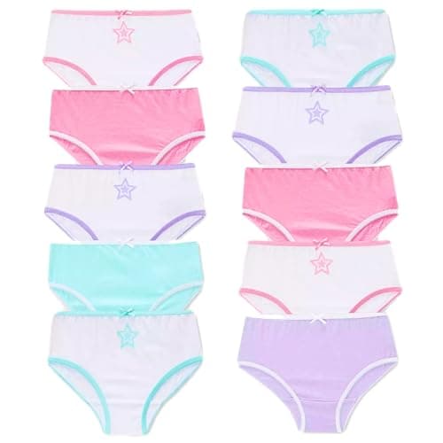 TuddyBuddy Girl's 100% Cotton Graphic Prints Briefs/Panty/Underwear/Panties, Multicolor (2 Years-3 Years, Pack of 10 Briefs - Stars)