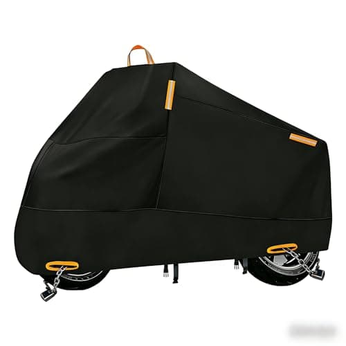Motorcycle Cover Waterproof Outdoor Storage with LockHoles Zipper Storage Bag Night Reflective Design All Season Protection Powersports Vehicle Covers Fits up to 965 Motorcycles