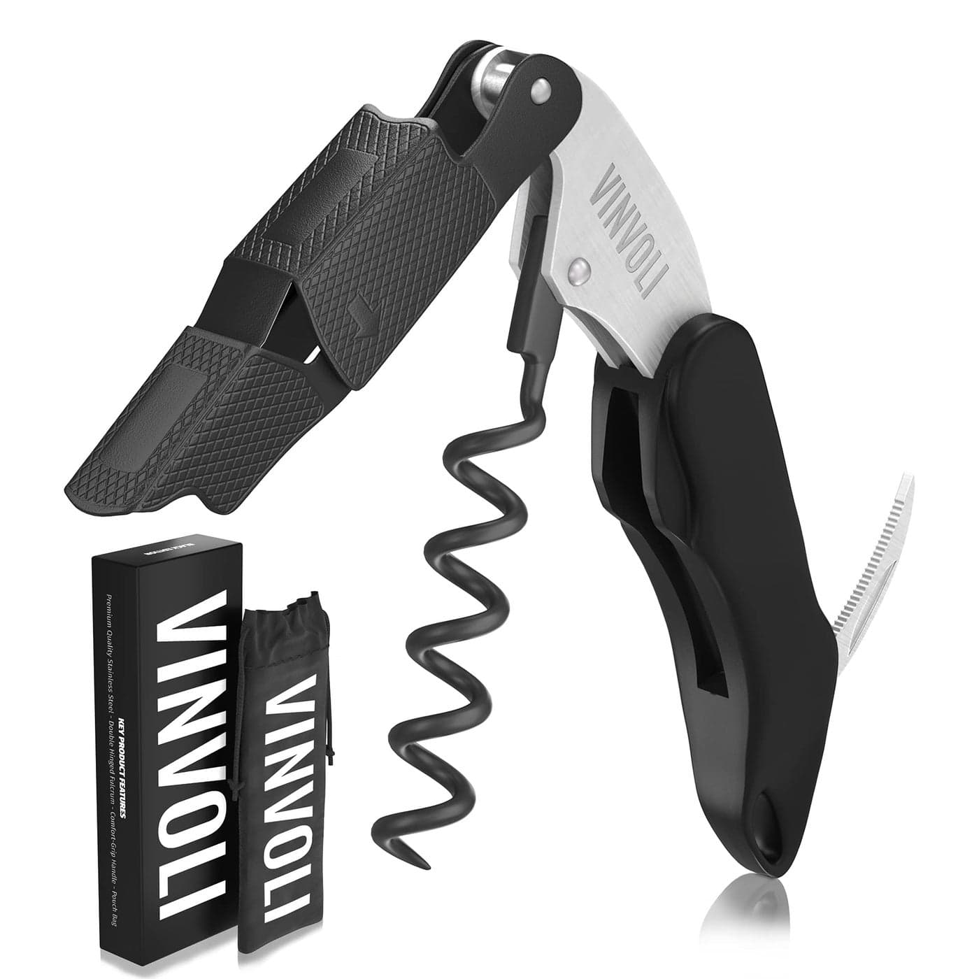 Vinvoli Professional Waiters Corkscrew MultiFunctional 3in1 Cork Screw Bottle Opener Wine Key With Wine Foil Cutter