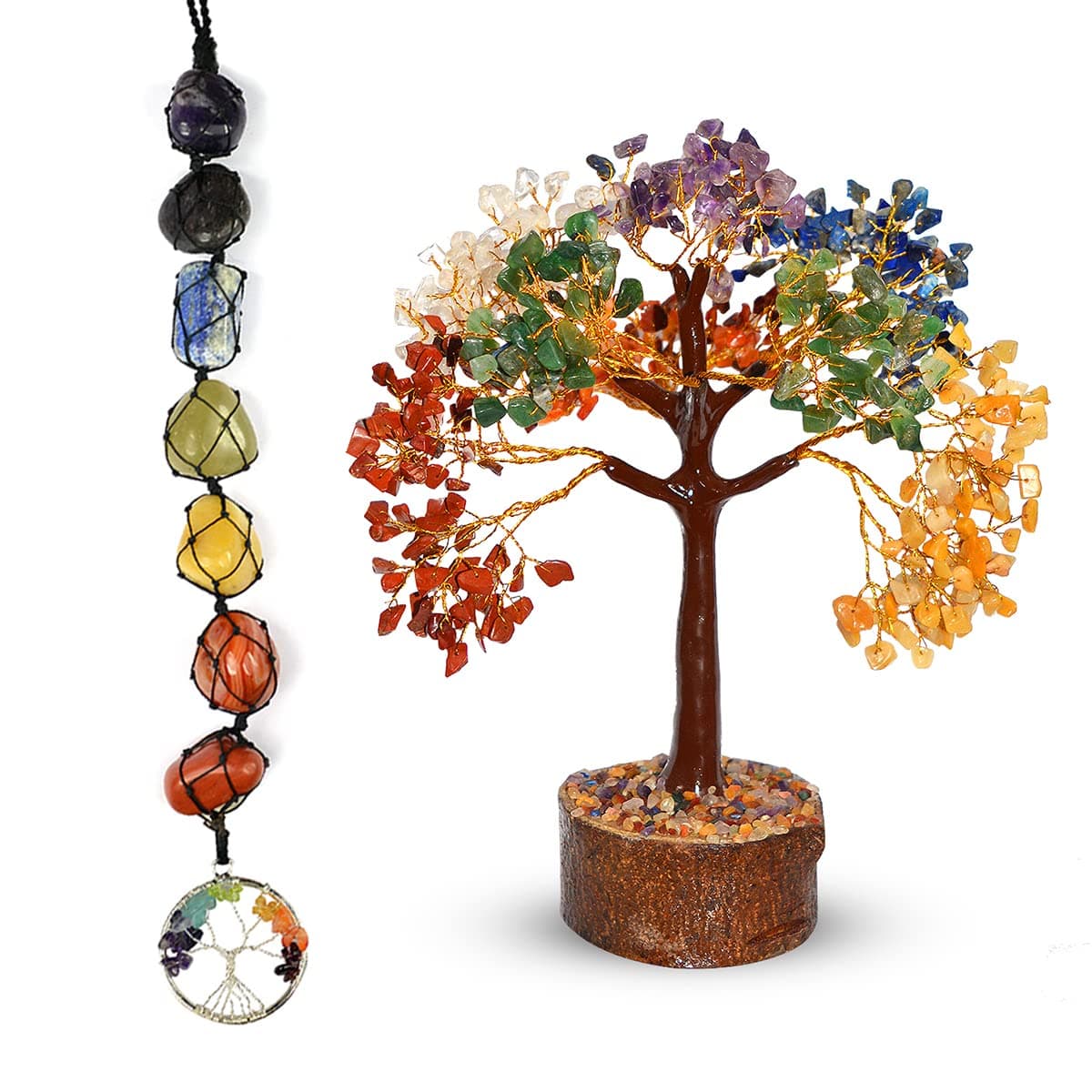 Reiki Crystal Products Natural 7 Chakra Tree 500 Beads with 7 Chakra Tumble Stone Hanging