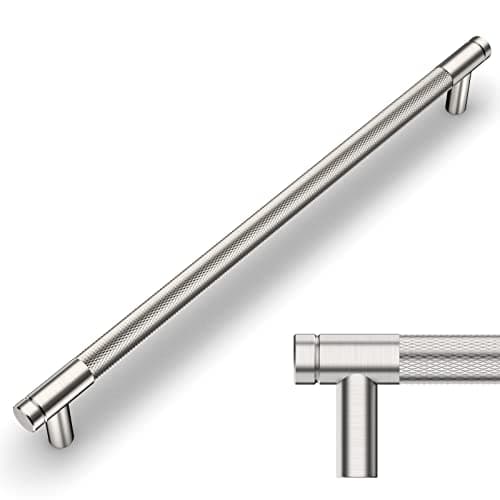 Amerdeco 10 Pack Brushed Satin Nickel Knurled Cabinet Pulls 10 Inch Center to Center Kitchen Cabinet Handles for Drawer Dresser, Cupboard and Wardrobe ZH0031