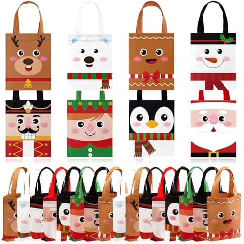 Photect 32 Pack Christmas Gift Bags with Handles Non woven Christmas Tote Goodie Bags for Kids Holiday Candy Santa Goody Gift Wrapping Xmas Party Favors Supplies