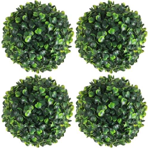 Hotop 4 Pcs 5 Inch Artificial Plant Topiary Ball 4 Layers Garden Spheres Boxwood Balls Artificial Topiaries Spheres Decorative Plants for Backyard Balcony Garden Indoor Outdoor DecorGreen