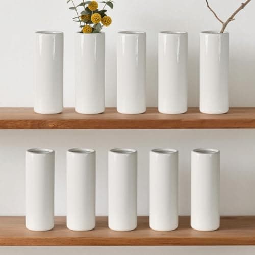 LIZOFER Modern White Ceramic Vase Set of 10 for Living Room Bedroom 7.08'' Minimalist Fresh Small Flower Vases for Bouquet Fake Plant Home Decor Office Fireplace Centerpieces Nordic Style 10 Pack