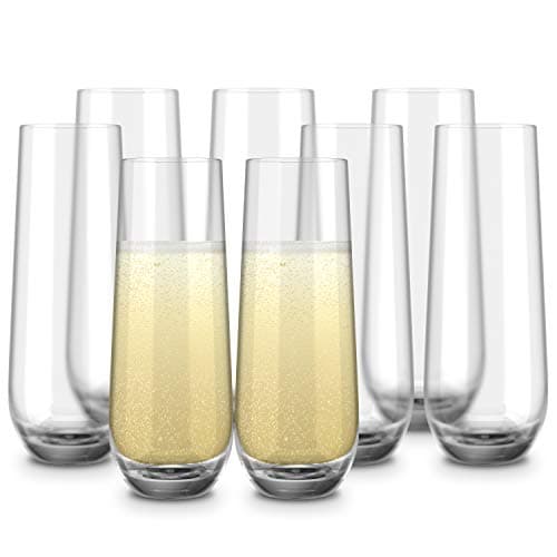 KooK Champagne Flutes, Champagne Glasses, Mimosa Glasses, Stemless Champagne Flutes, Set of 8, 9.4oz, Rose, Prosecco, for Weddings and Parties, Dishwasher Safe