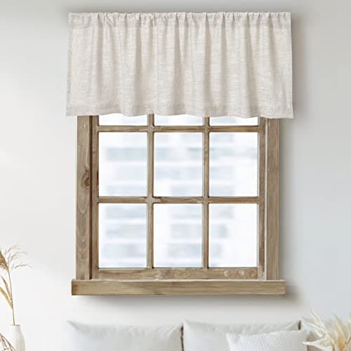 2 Pack Kitchen Valances for Windows Modern Farmhouse Cotton Linen Valance Curtains Topper Country Rustic Bathroom Small Window Treatment Bohemian Decor (54x18 inch, Natural)
