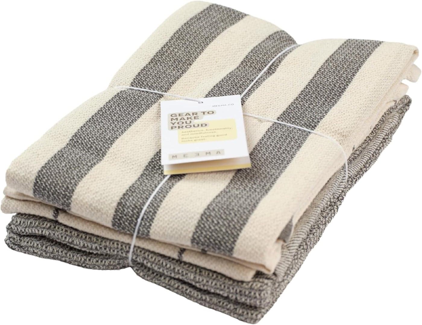 MEEMA Kitchen Towels and Dishcloths Sets of 4 Large 20 x 28 Inch Upcycled Cotton Tea Towel Super Absorbent Cotton Dish Towels for Kitchen Charcoal Stripes Hand Towels