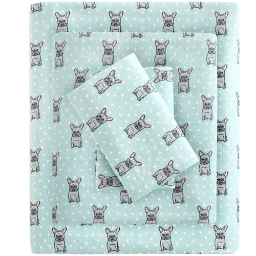 True North by Sleep Philosophy Cozy Flannel Warm 100 Cotton Sheet Novelty Print Animals Stars Cute Ultra Soft Cold Weather Bedding Set Twin Aqua French Bulldog 3 Piece