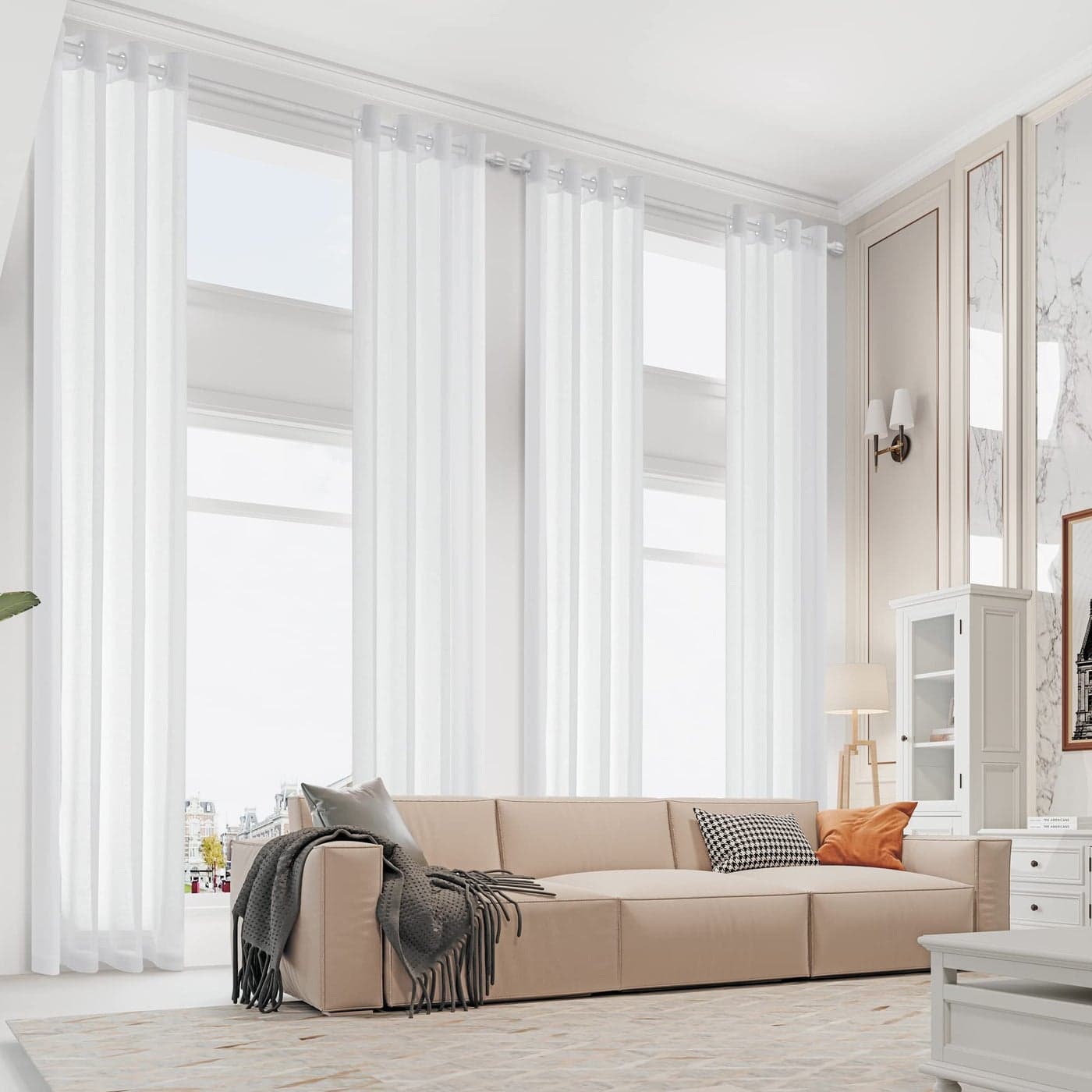 MAIHER 156 Inch Faux Linen Extra Long Sheer Voile Curtains with Grommet Top Light Filtering High Ceiling Sheer Curtains for High Living Room 2 Story White 50 W x 156 L 1 Panel