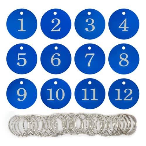 StayMax Round Aluminum Engraved Number Tags Key Tags ID Tags (1-25, Blue)