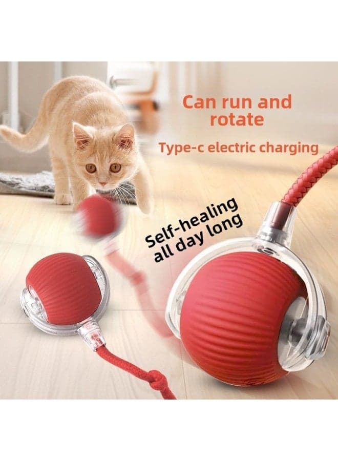 Automatic Rechargeable Smart Cat Ball Toy for Kitten Boredom Relief - Rolling Electric Toy with Luxury Red Color - Top Model with First Gear + General Motor Mode High Traffic s: Sm