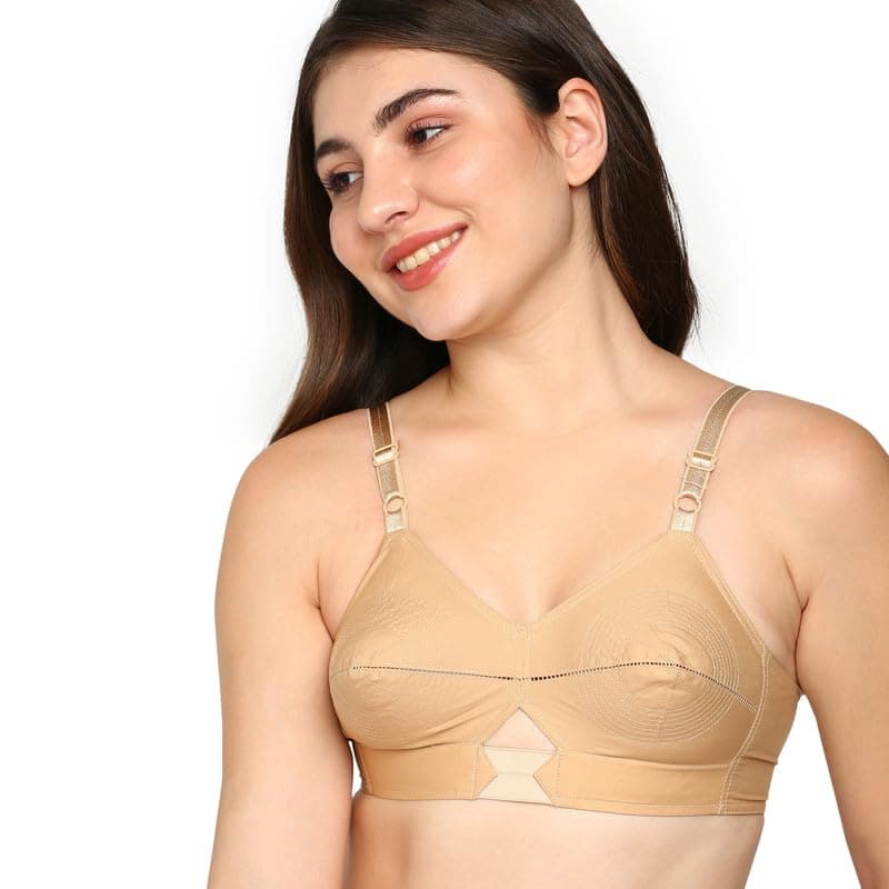BLOSSOM Priyasajini Women's Full Coverage 100% Woven Cotton Single Layer Round Stitch Non Padded Wirefree Conical Cup Everyday Bra Skin