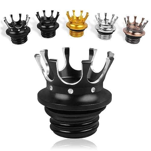 Worldmotop Motorcycle King Crown Gas Cap Fuel Tank Cover Right-hand Thread Reservoir Aluminum Oil Cap Compatible with Harley Sportster XL 883 1200 48 Dyna Touring Road King Softail (black)