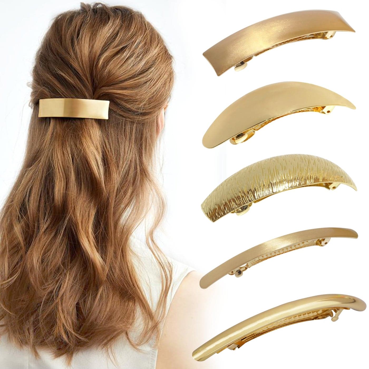 DeD Pack of 5 Women Hair Clips Metal Hair Pins Simple Retro Large Hair Barrettes French Clip Barrettes For Women LadyGold
