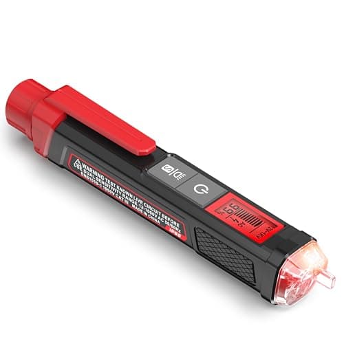 KAIWEETS Voltage Tester/Non-Contact Voltage Tester with Signal, Dual Range AC 12V/70V-1000V, Live/Null Wire Tester, Electrical Tester with LCD Display, Buzzer Alarm (not include battery, black red)