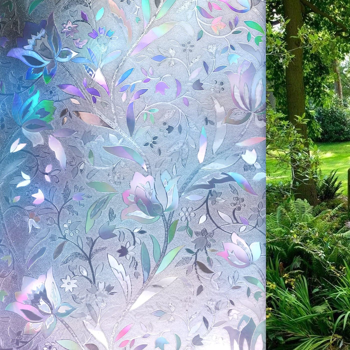 WAENLIR 3D Stained Glass Window Film Privacy Static Cling Non Adhesive Rainbow Decoration Film60x200CM