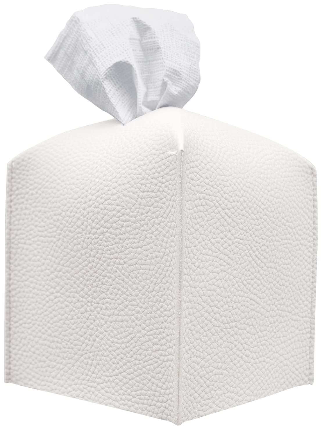 Carrotez Tissue Box Cover Refined Modern PU Leather Square Holder Decorative HolderOrganizer for Bathroom Vanity Countertop Night Stands Office Desk Car 5X5X5 White