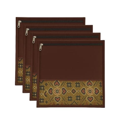 daiDokoro Premium Saree Cover with Transparent Window & Zipper – Breathable Fabric, Dustproof & Travel-Friendly Storage Organizer for Sarees, Lehengas & Ethnic Wear (Brown, Pack of 4)