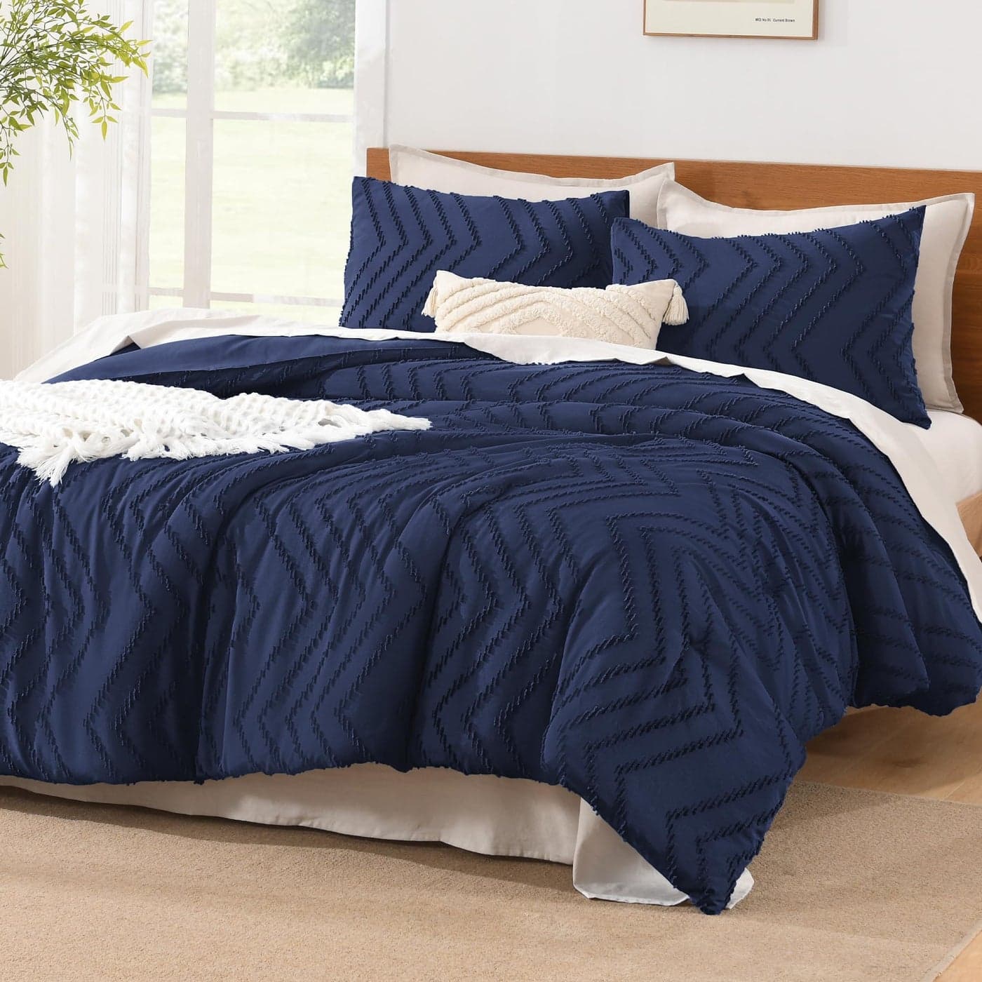 Litanika Navy Blue Full Comforter Sets Lightweight Fluffy Bedding Comforter Sets for Bed 3 Pieces Down Alternative Comforter Bed Set Gift Choice 79x90Inches 1 Comforter and 2 Pillow Shams