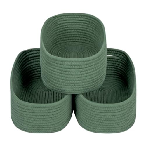 CubesLand Small Storage Basket for Shelves, Woven Rope Green Basket for Organizing, Durable & Skin-Friendly Cube Shelf Closet Organizer Bins, Toy Storage Organizers Bin, Modern Home Decor with Handles
